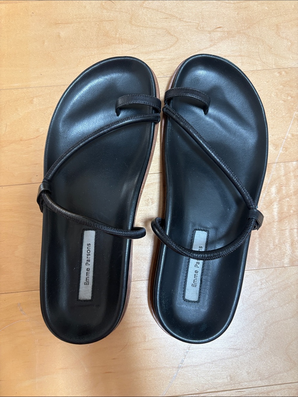 Emme Parsons Bari Black Leather Slide Sandals